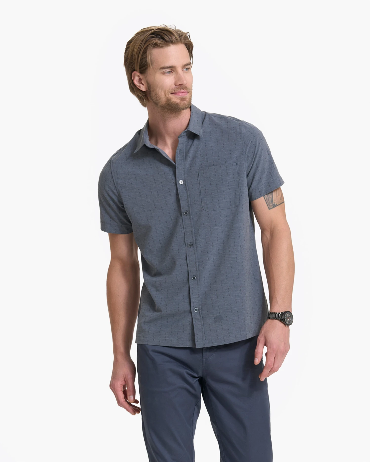 Short-Sleeve Bridge Button Down | Charcoal Arrows 4 Short-Sleeve Bridge Button Down | Charcoal Arrows - Image 2
