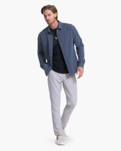 Long Sleeve Bridge Button Down | Azure -Men's Apparel Shop V1002AZR 2536