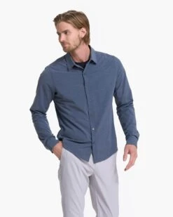 Long Sleeve Bridge Button Down | Azure -Men's Apparel Shop V1002AZR 2581