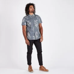Crest Short Sleeve Button-Down | Grey Vintage Floral -Men's Apparel Shop V150GVF 4