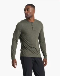 Long-Sleeve Ease Performance Henley | Oregano Heather -Men's Apparel Shop V194HOR 02995